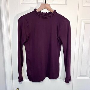 Ann Taylor Maroon Ruffled Neck Long Sleeve Top